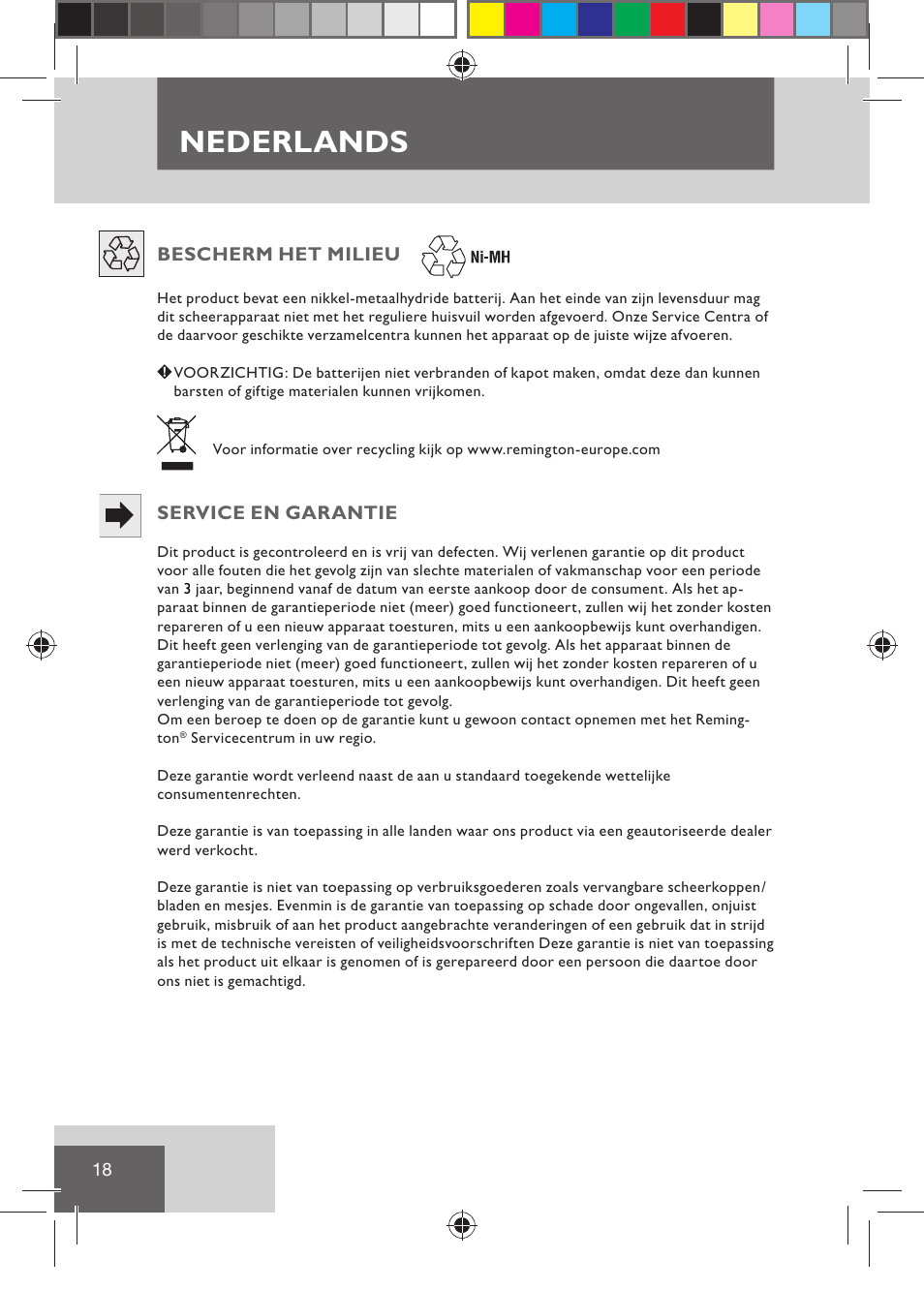 Nederlands | Remington BHT2000 User Manual | Page 20 / 127