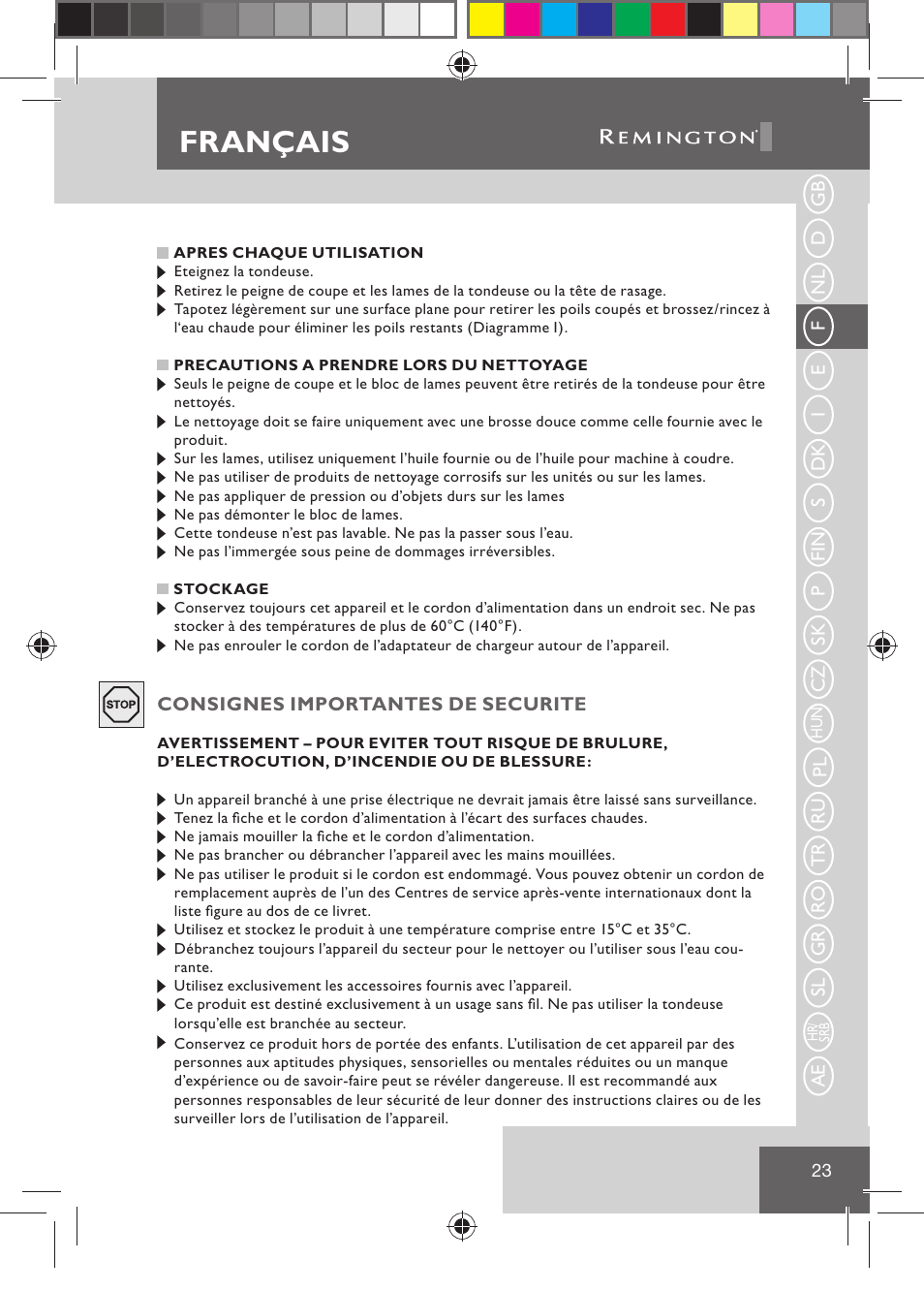 Français | Remington BHT2000 User Manual | Page 25 / 127