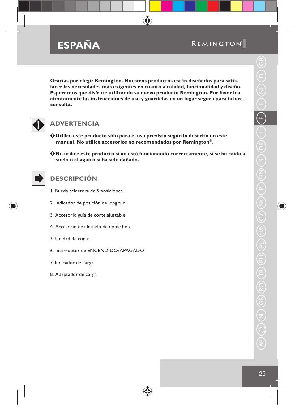 España | Remington BHT2000 User Manual | Page 27 / 127