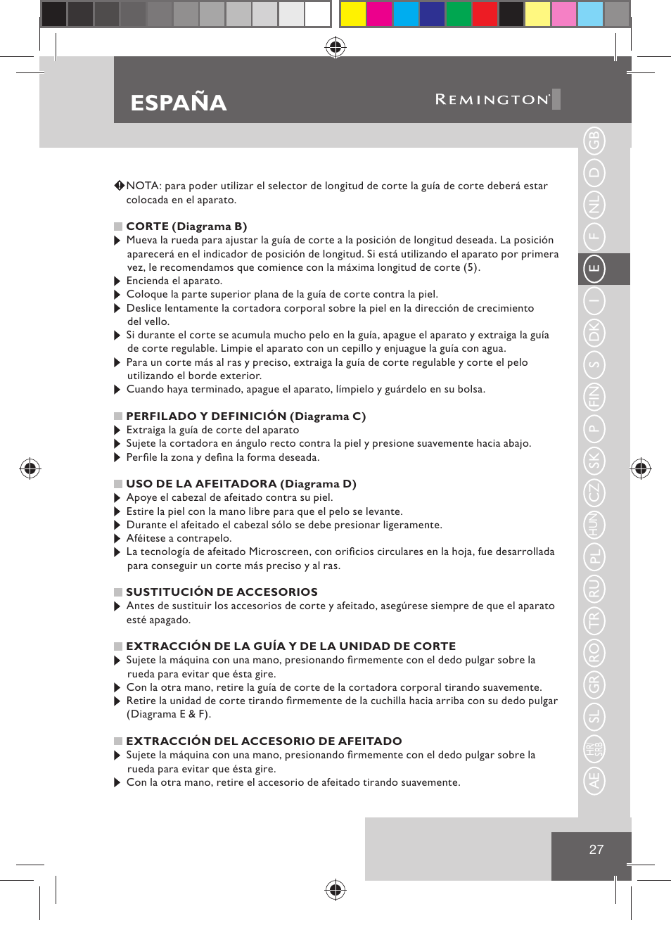 España | Remington BHT2000 User Manual | Page 29 / 127