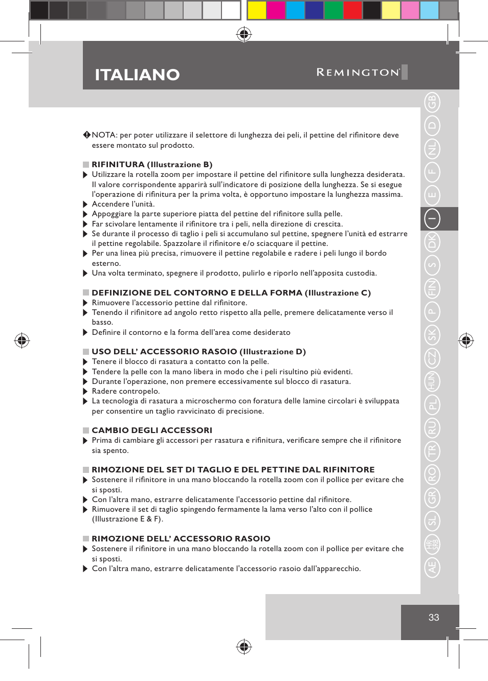 Italiano | Remington BHT2000 User Manual | Page 35 / 127
