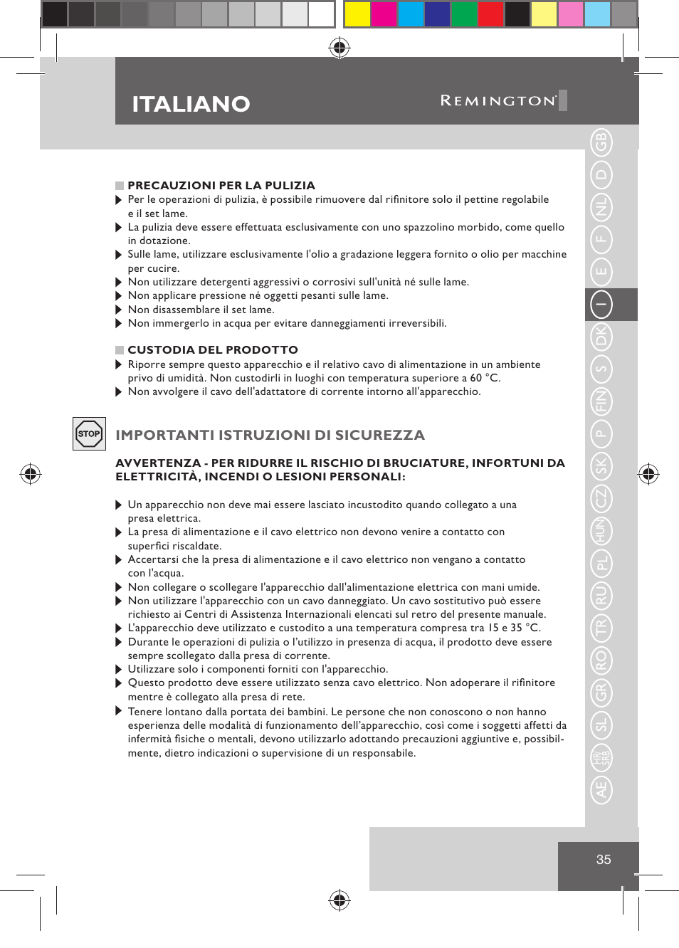 Italiano | Remington BHT2000 User Manual | Page 37 / 127