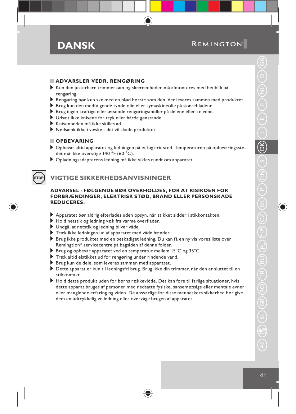 Dansk | Remington BHT2000 User Manual | Page 43 / 127