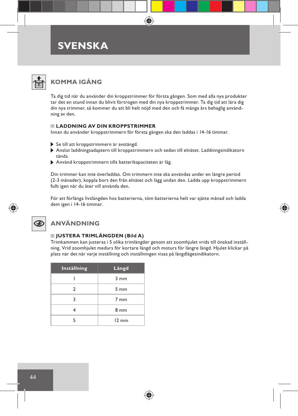 Svenska | Remington BHT2000 User Manual | Page 46 / 127