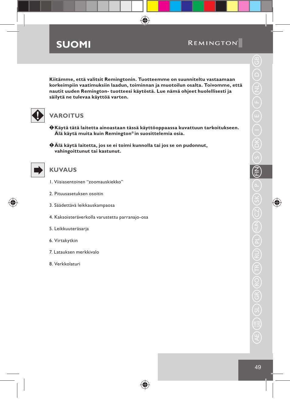 Suomi | Remington BHT2000 User Manual | Page 51 / 127