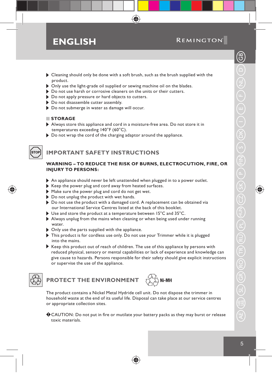 English | Remington BHT2000 User Manual | Page 7 / 127