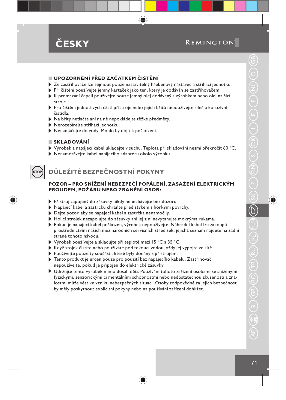 Česky | Remington BHT2000 User Manual | Page 73 / 127