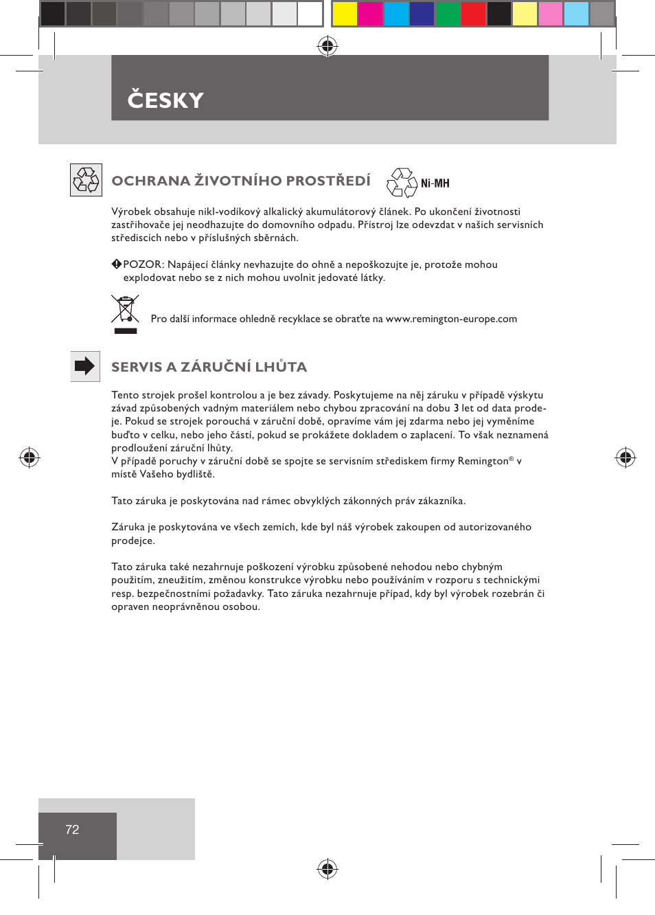 Česky | Remington BHT2000 User Manual | Page 74 / 127