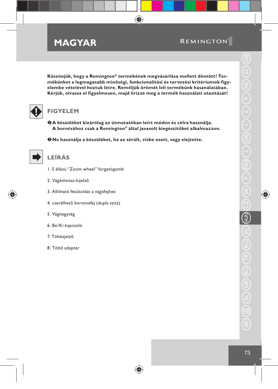 Magyar | Remington BHT2000 User Manual | Page 75 / 127