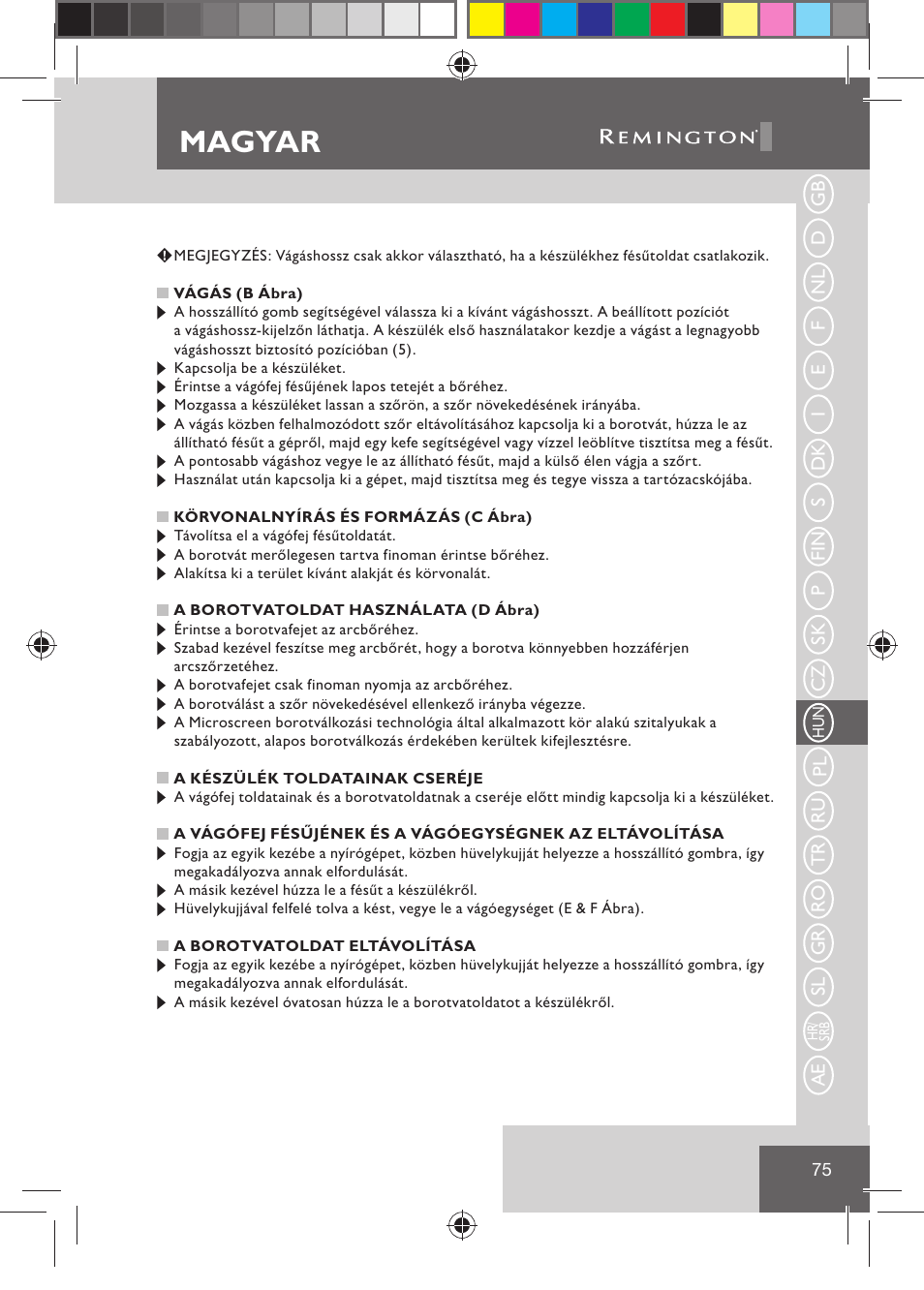 Magyar | Remington BHT2000 User Manual | Page 77 / 127