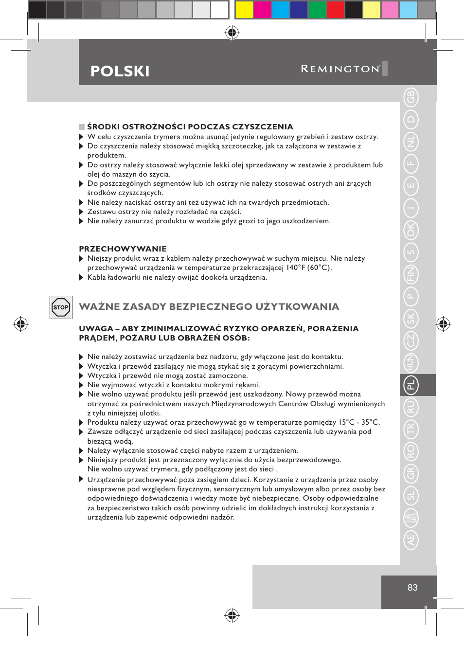 Polski | Remington BHT2000 User Manual | Page 85 / 127
