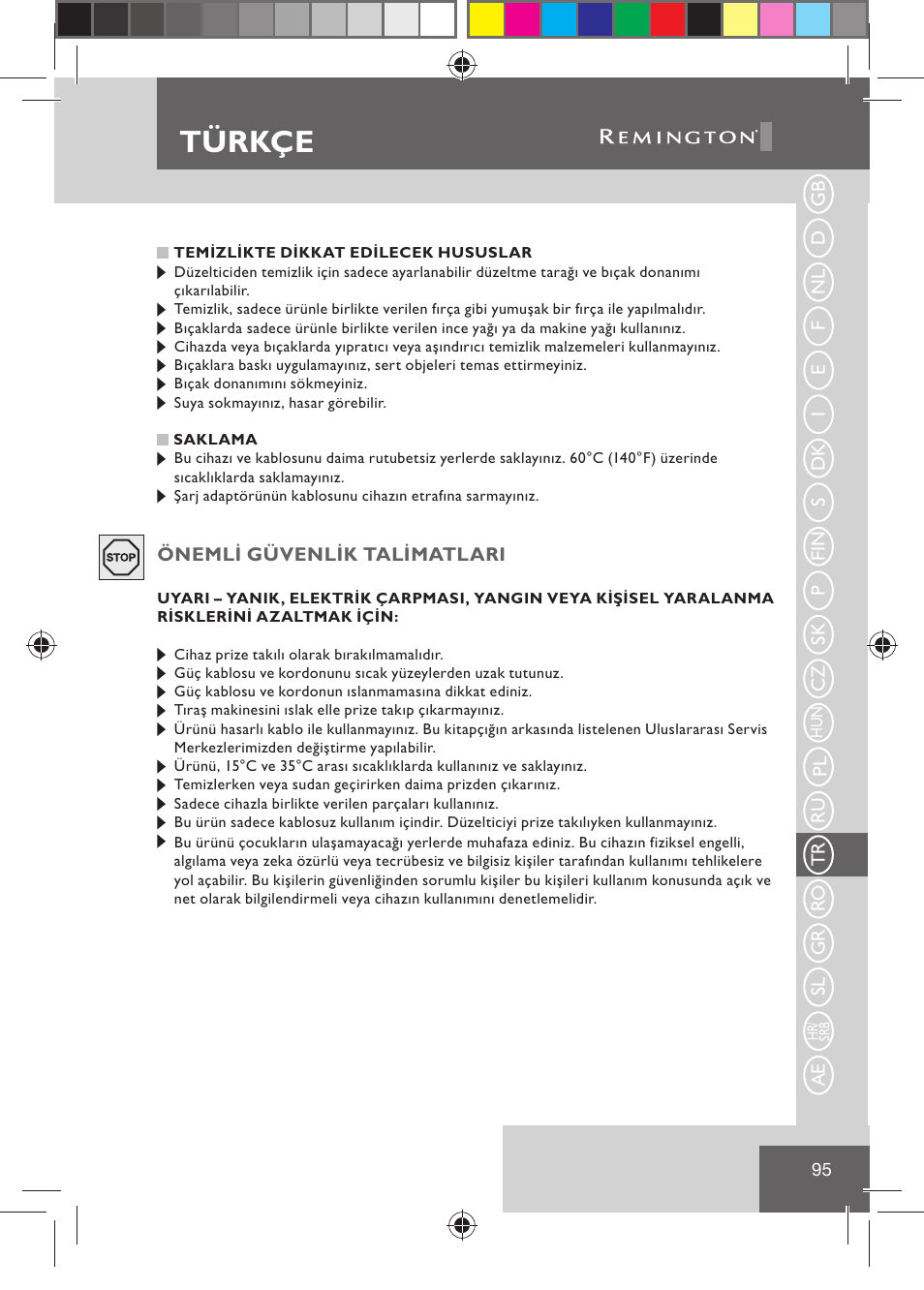 Türkçe | Remington BHT2000 User Manual | Page 97 / 127