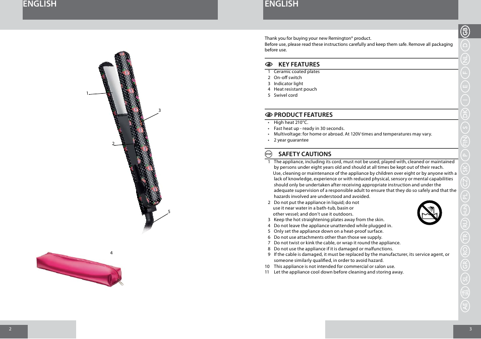 English | Remington S1001GPV User Manual | Page 2 / 34