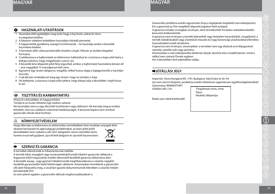 Magyar | Remington S1001GPV User Manual | Page 22 / 34