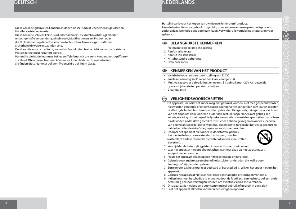 Nederlands deutsch | Remington S1001GPV User Manual | Page 5 / 34