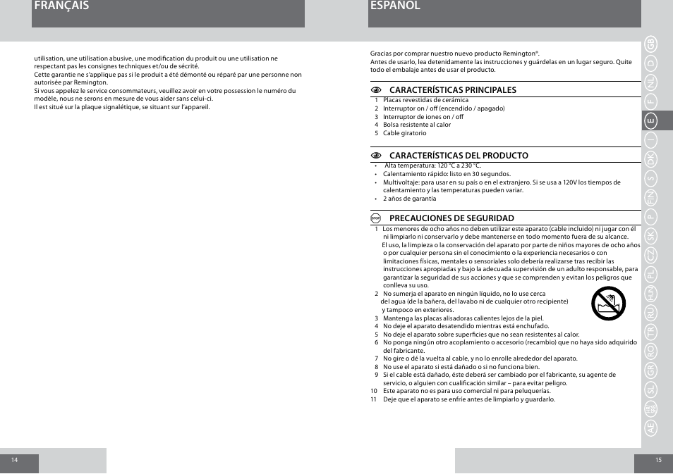 Español français | Remington S1001GPV User Manual | Page 8 / 34