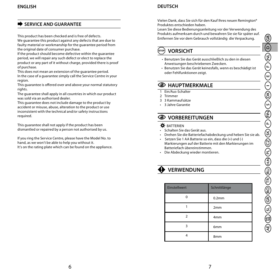 Vorsicht, Hauptmerkmale, Vorbereitungen | Verwendung | Remington BHT6100 User Manual | Page 4 / 41