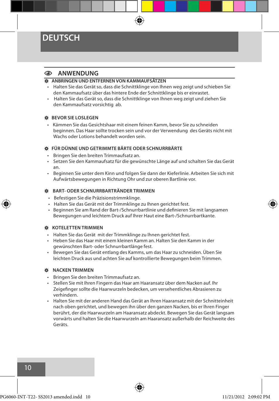 Deutsch, Canwendung | Remington PG6060 User Manual | Page 10 / 140