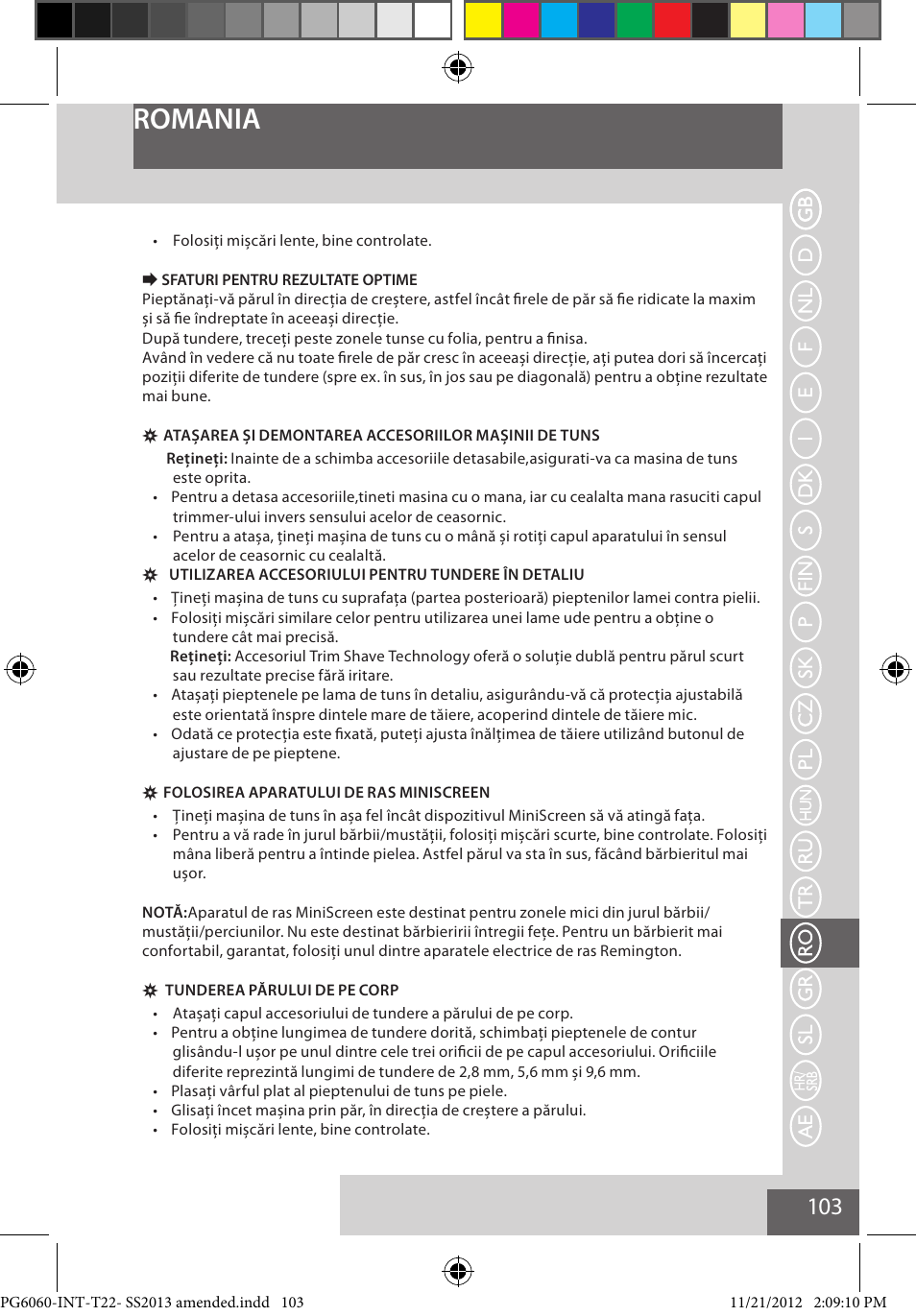 Romania | Remington PG6060 User Manual | Page 103 / 140
