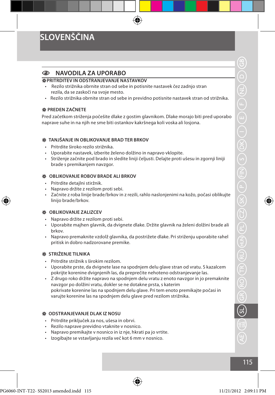 Slovenščina, Cnavodila za uporabo | Remington PG6060 User Manual | Page 115 / 140