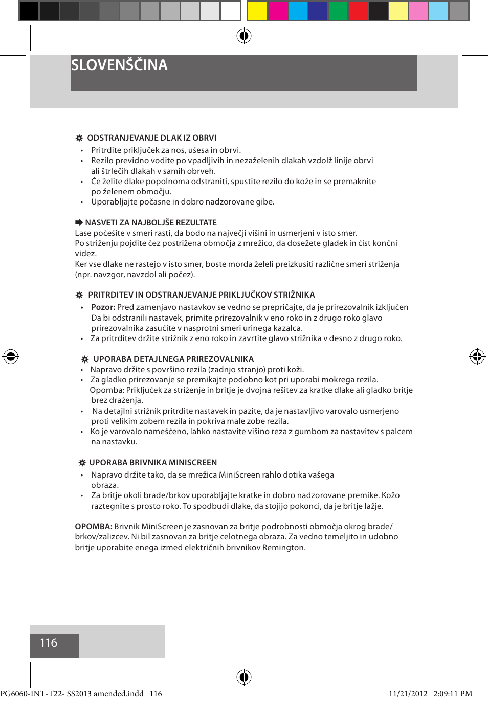 Slovenščina | Remington PG6060 User Manual | Page 116 / 140