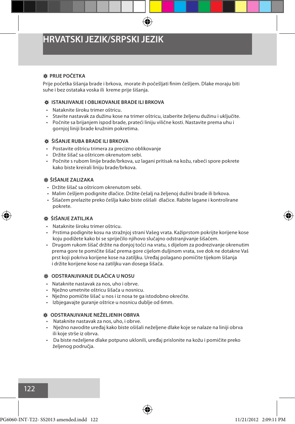 Hrvatski jezik/srpski jezik | Remington PG6060 User Manual | Page 122 / 140