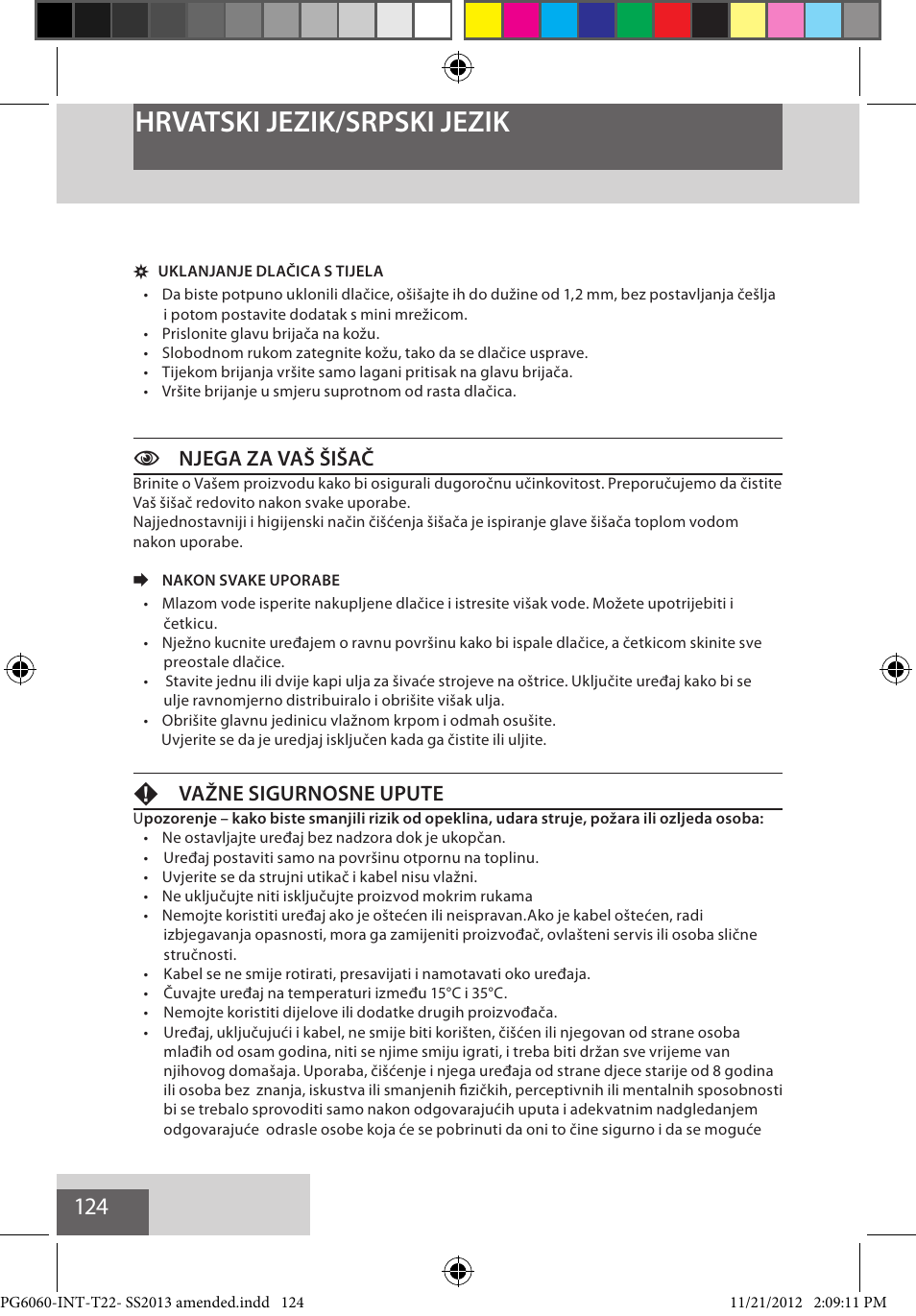 Hrvatski jezik/srpski jezik, Cnjega za vaš šišač, Fvažne sigurnosne upute | Remington PG6060 User Manual | Page 124 / 140