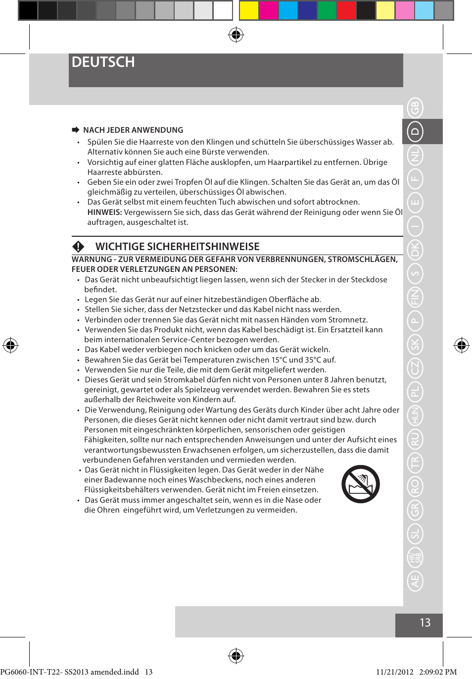Deutsch, Fwichtige sicherheitshinweise | Remington PG6060 User Manual | Page 13 / 140