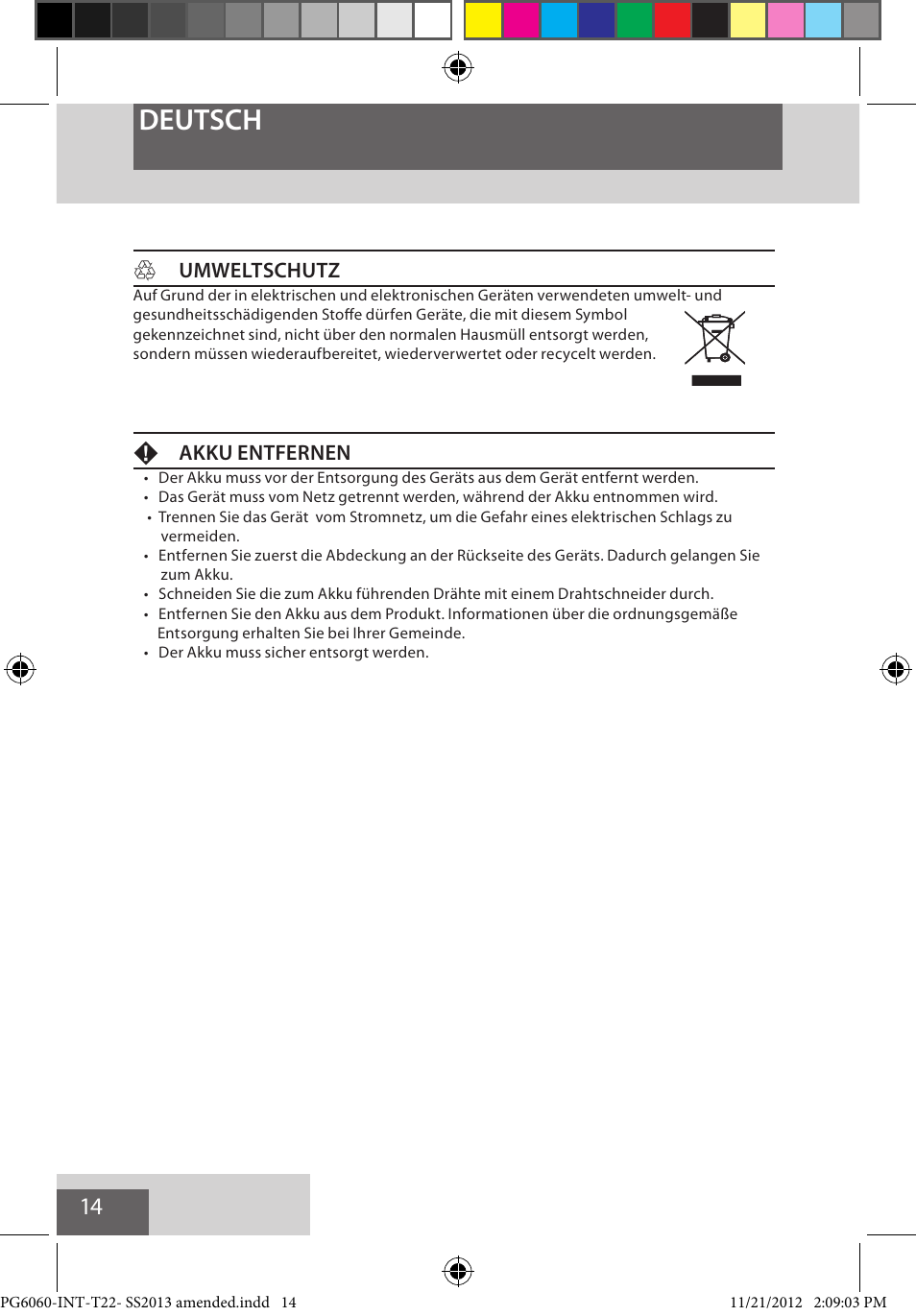 Deutsch, Humweltschutz, Fakku entfernen | Remington PG6060 User Manual | Page 14 / 140