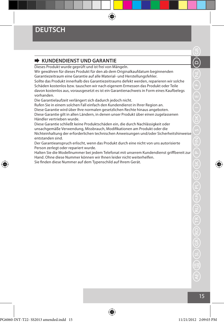 Deutsch, Ekundendienst und garantie | Remington PG6060 User Manual | Page 15 / 140