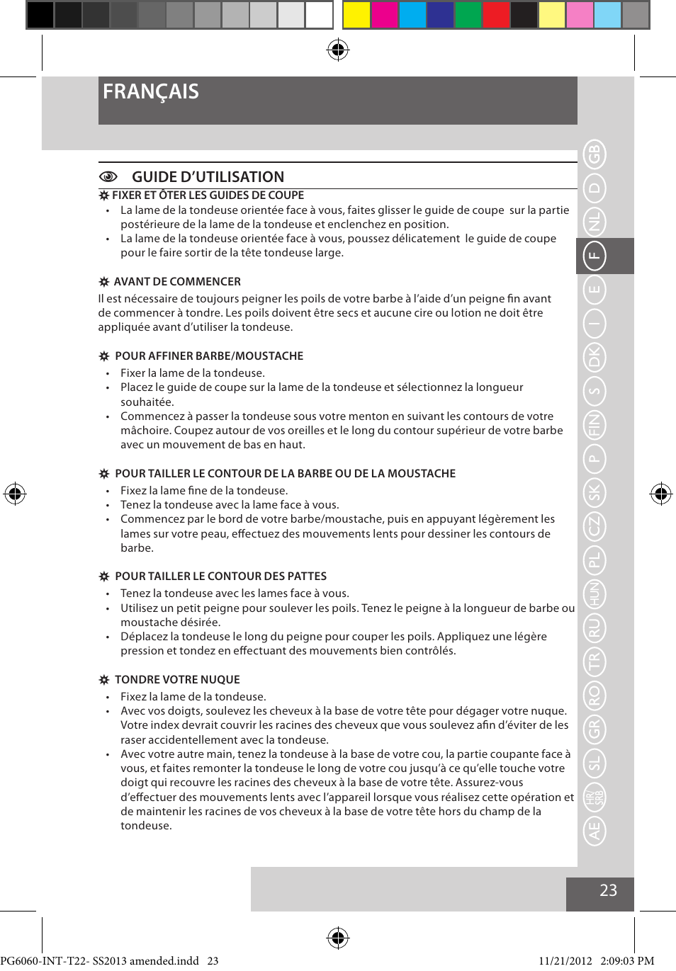 Français, Cguide d’utilisation | Remington PG6060 User Manual | Page 23 / 140