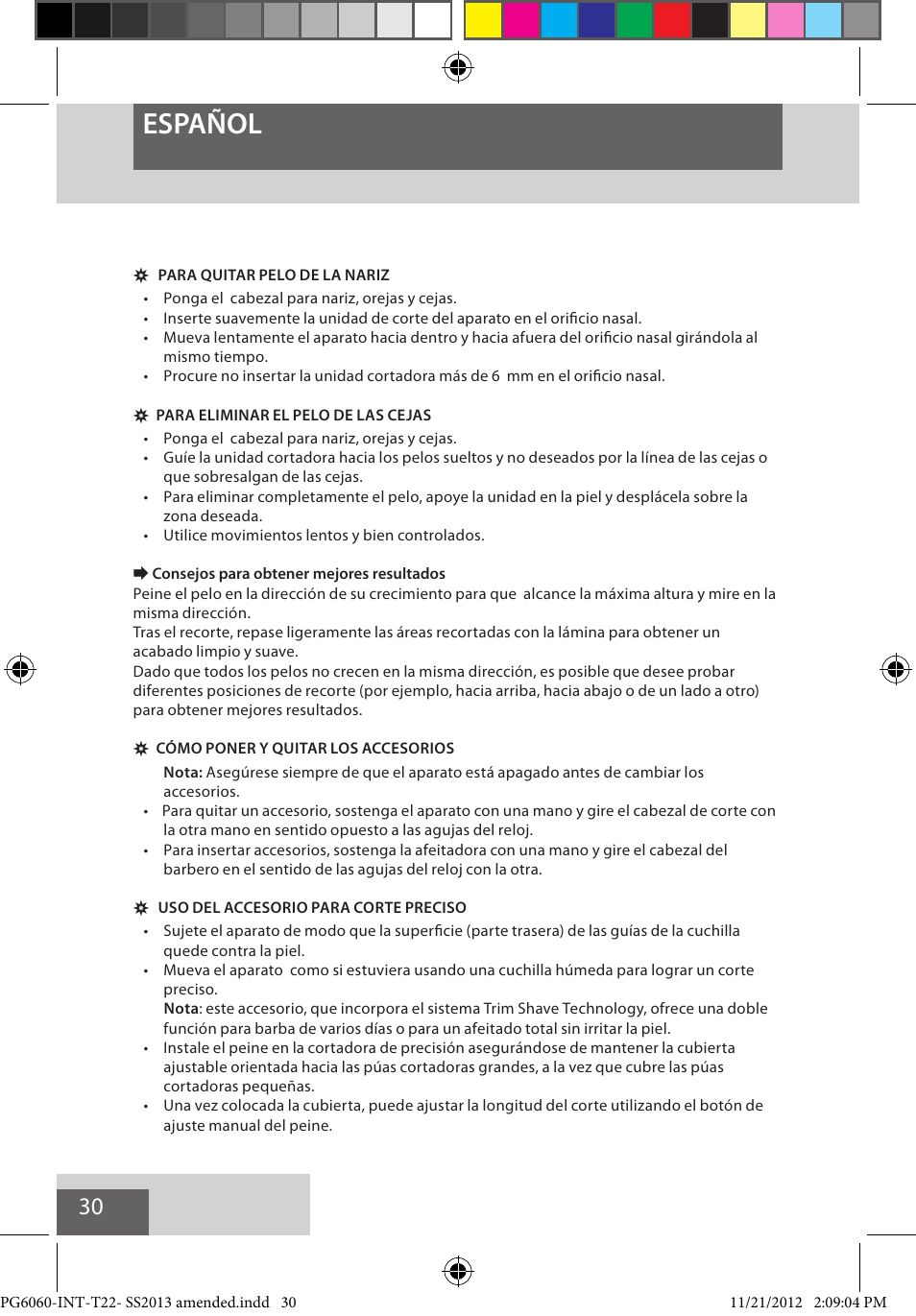 Español | Remington PG6060 User Manual | Page 30 / 140