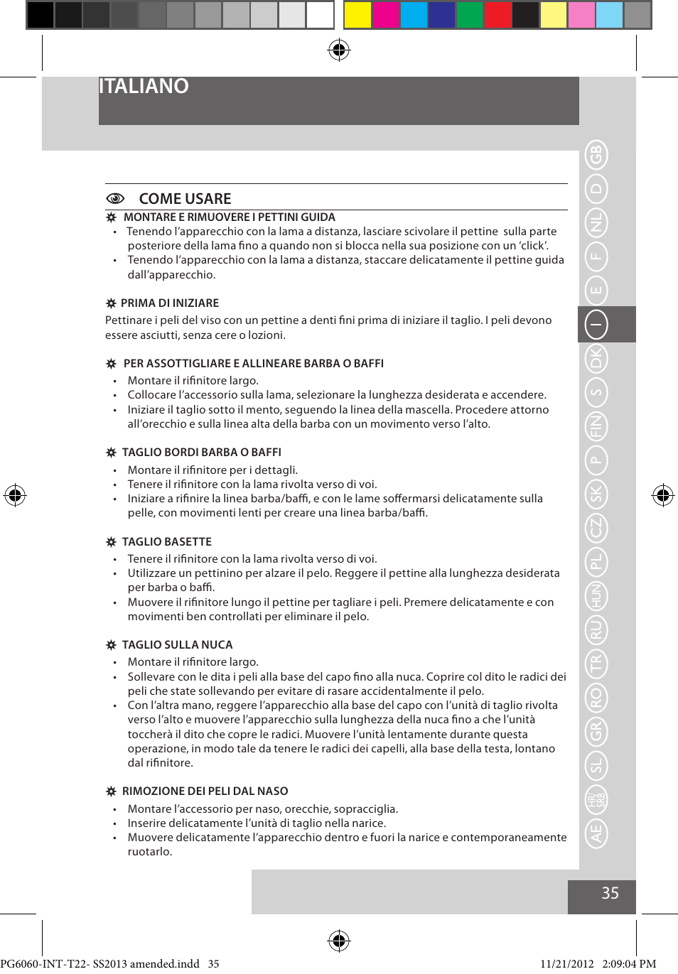 Italiano, Ccome usare | Remington PG6060 User Manual | Page 35 / 140