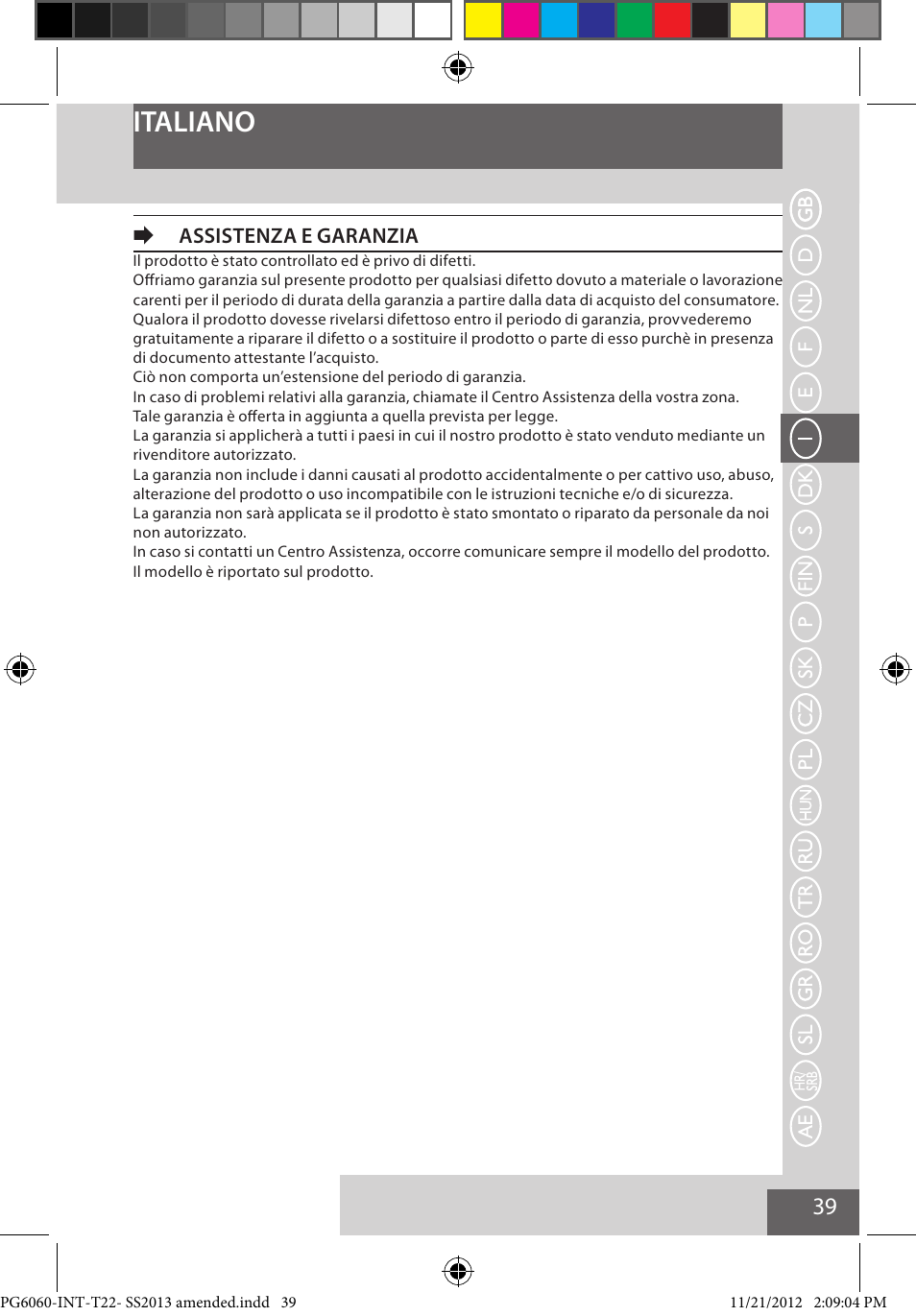 Italiano, Eassistenza e garanzia | Remington PG6060 User Manual | Page 39 / 140