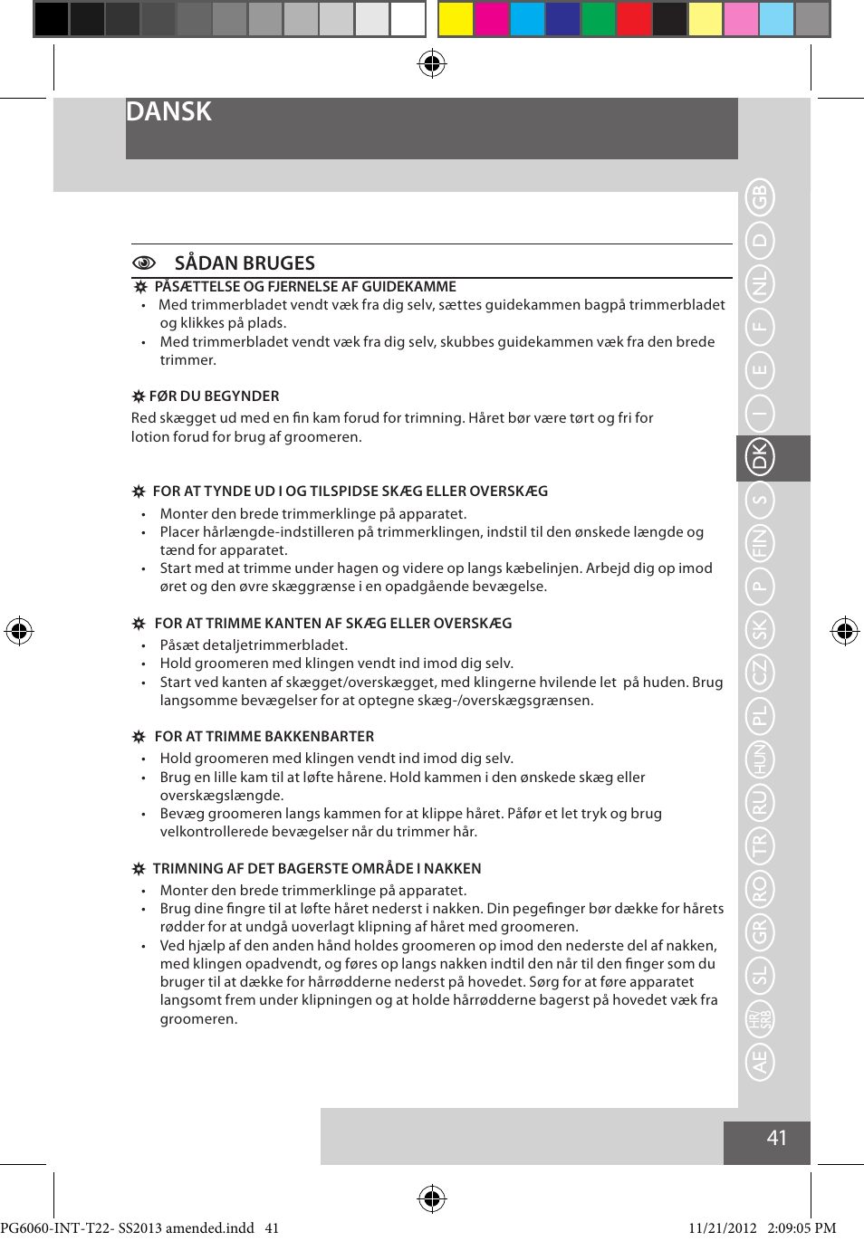 Dansk, Csådan bruges | Remington PG6060 User Manual | Page 41 / 140