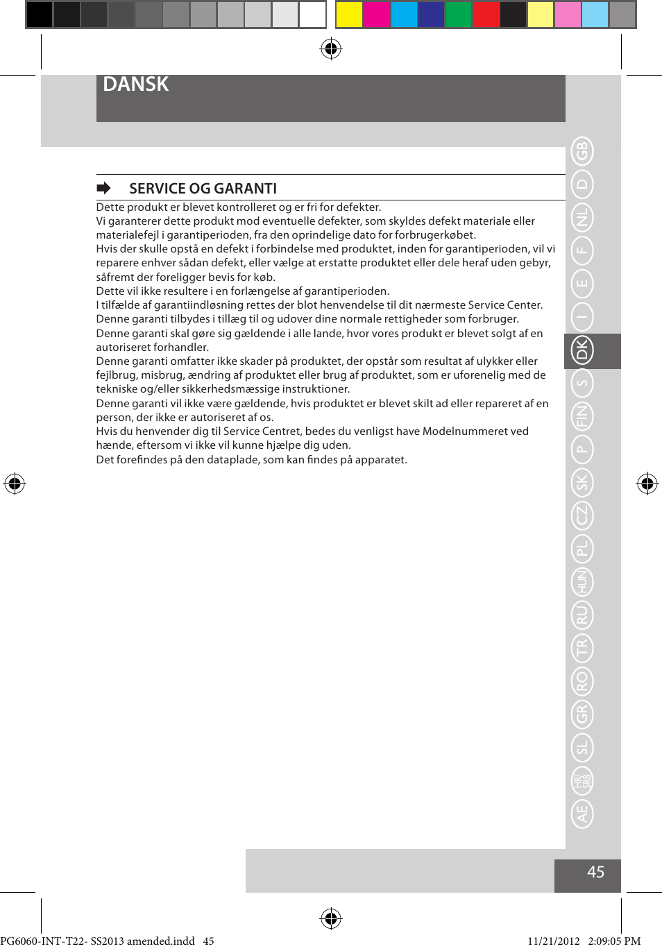 Dansk, Eservice og garanti | Remington PG6060 User Manual | Page 45 / 140