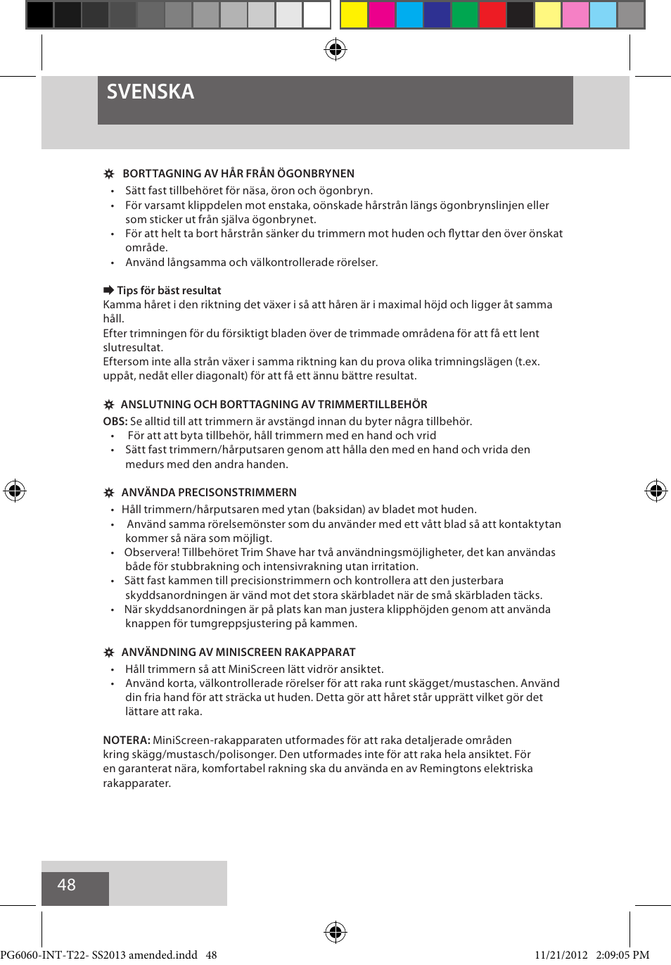 Svenska | Remington PG6060 User Manual | Page 48 / 140