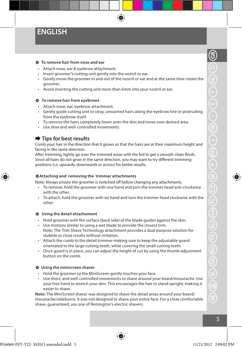 English, Etips for best results | Remington PG6060 User Manual | Page 5 / 140