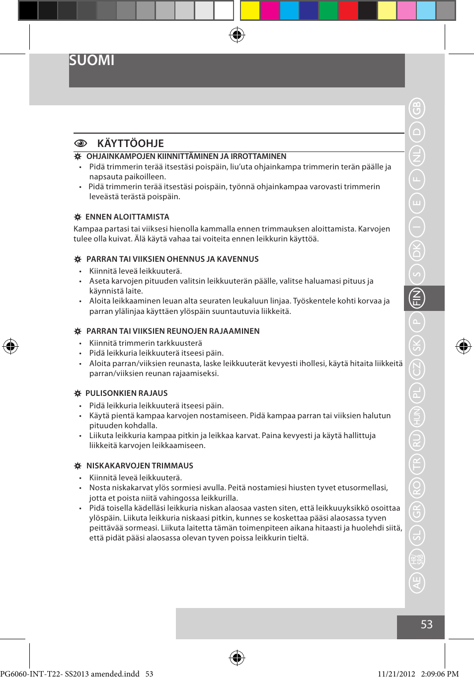 Suomi, Ckäyttöohje | Remington PG6060 User Manual | Page 53 / 140