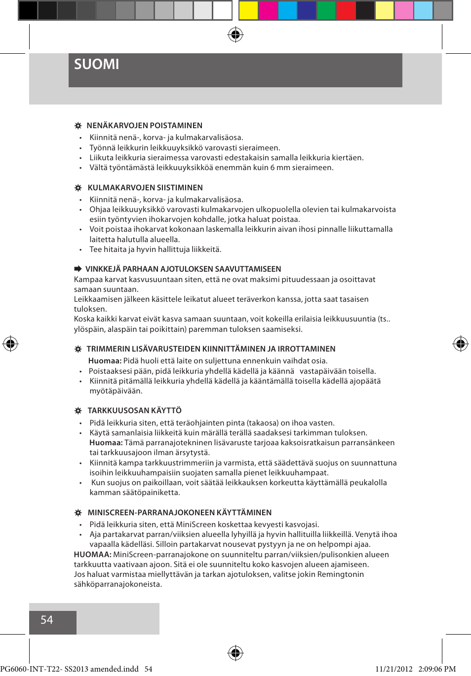 Suomi | Remington PG6060 User Manual | Page 54 / 140