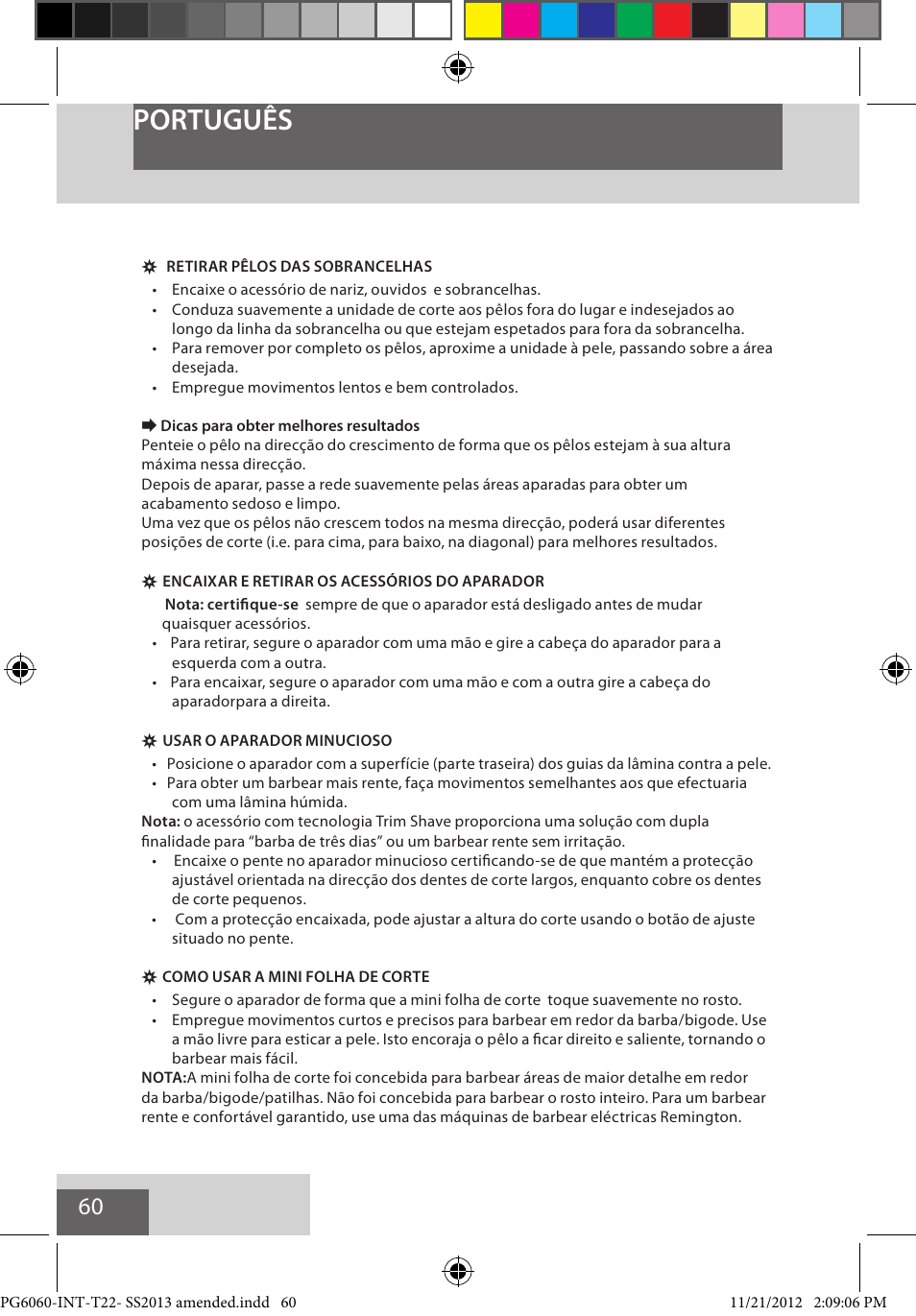 Português | Remington PG6060 User Manual | Page 60 / 140