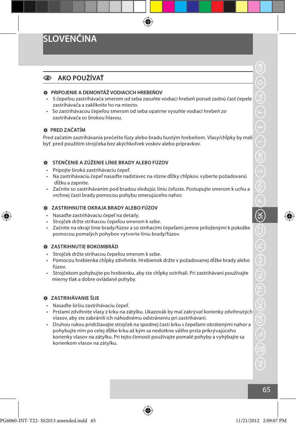 Slovenčina, Cako používať | Remington PG6060 User Manual | Page 65 / 140