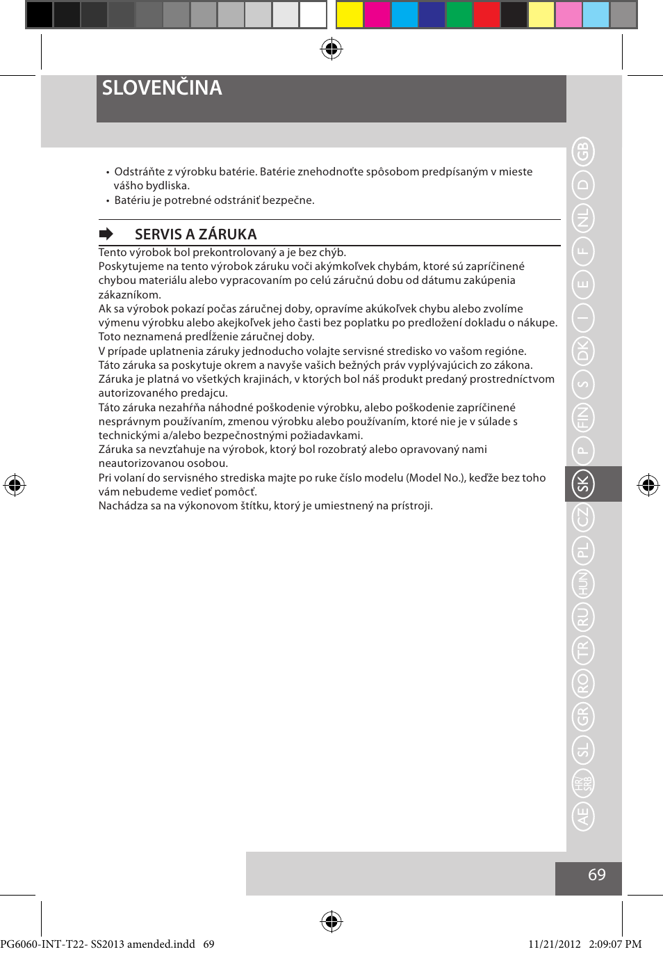 Slovenčina, Eservis a záruka | Remington PG6060 User Manual | Page 69 / 140