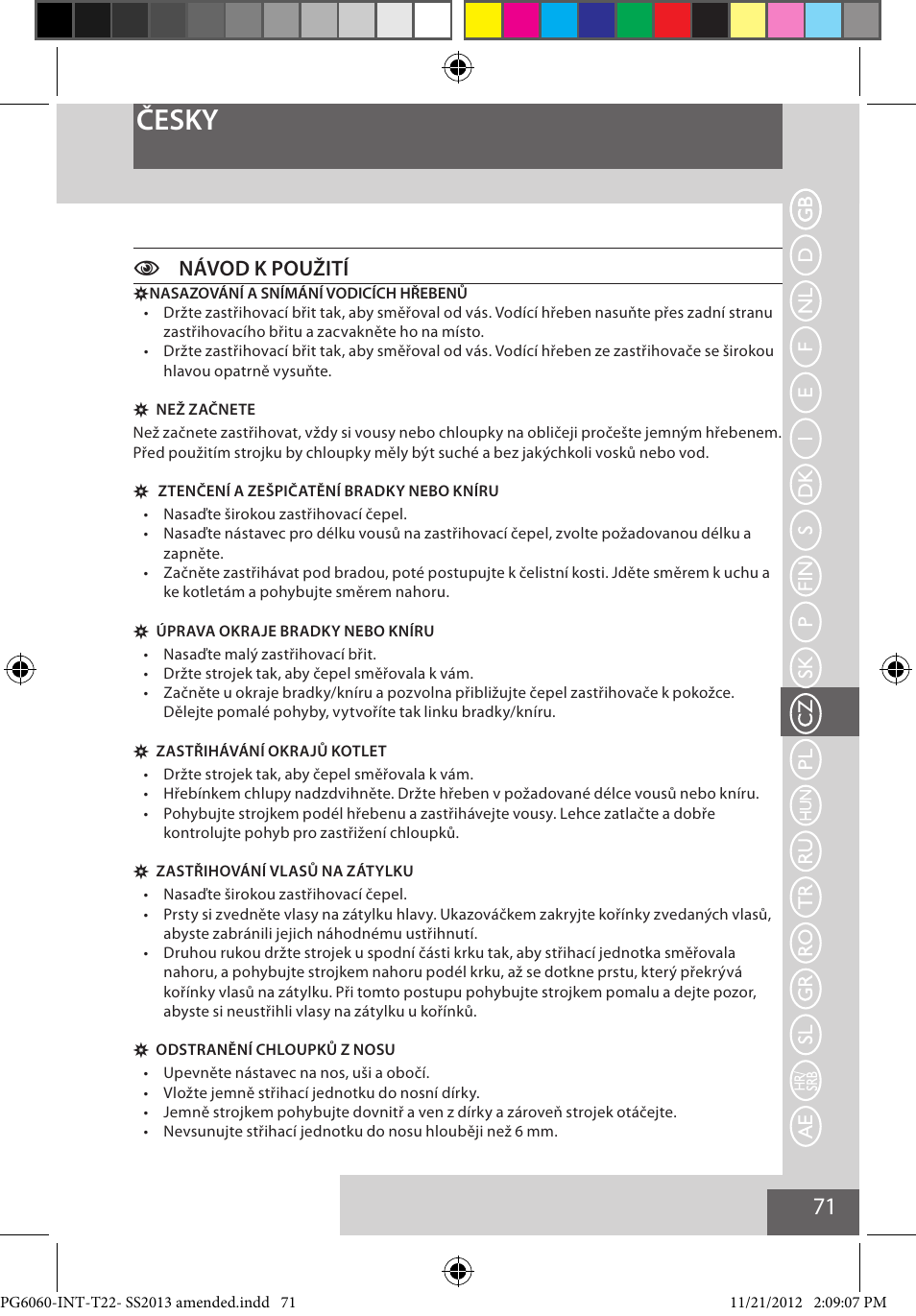 Česky, Cnávod k použití | Remington PG6060 User Manual | Page 71 / 140