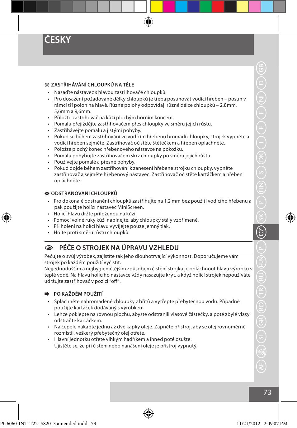 Česky, Cpéče o strojek na úpravu vzhledu | Remington PG6060 User Manual | Page 73 / 140