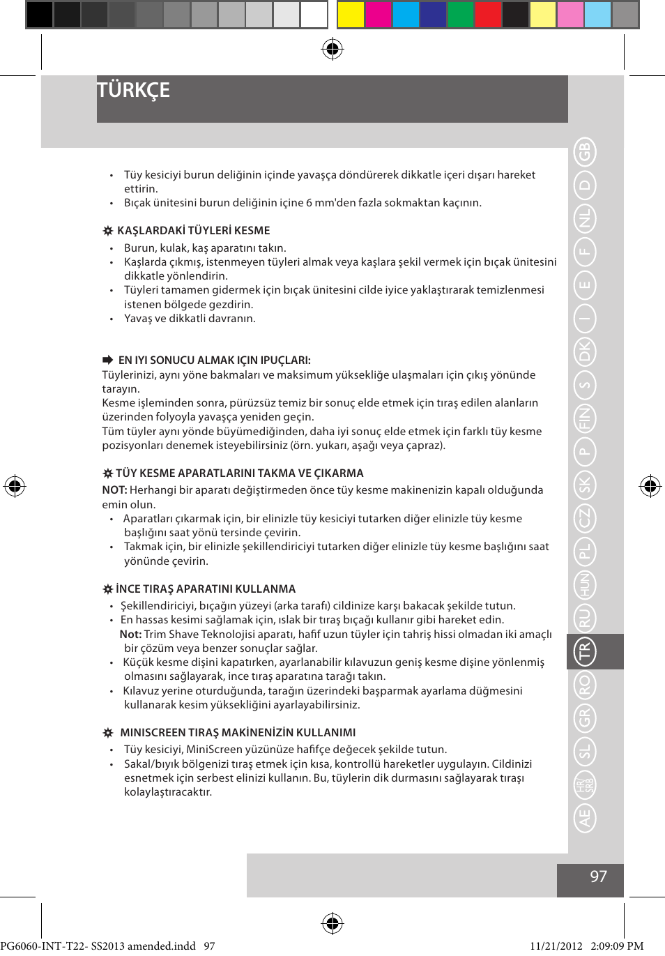 Türkçe | Remington PG6060 User Manual | Page 97 / 140