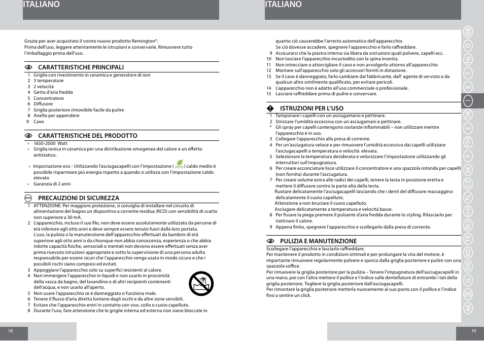 Italiano | Remington D3015 User Manual | Page 10 / 37