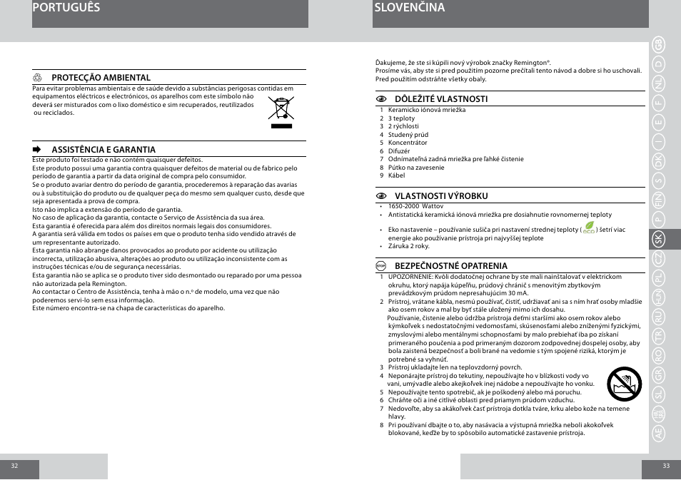 Português slovenčina | Remington D3015 User Manual | Page 17 / 37