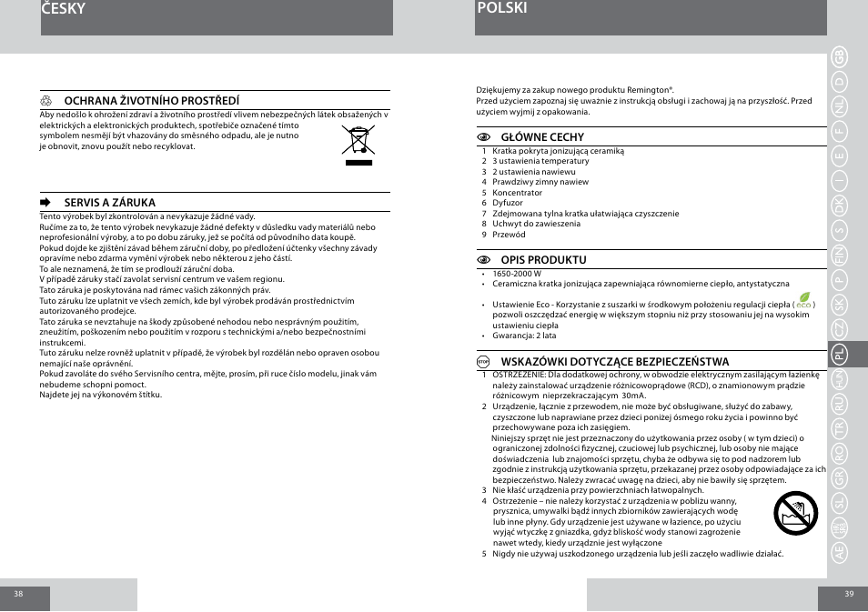 Česky polski | Remington D3015 User Manual | Page 20 / 37