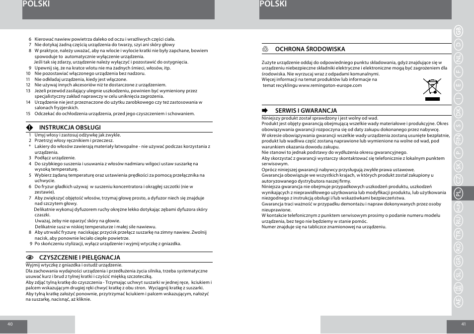 Polski | Remington D3015 User Manual | Page 21 / 37